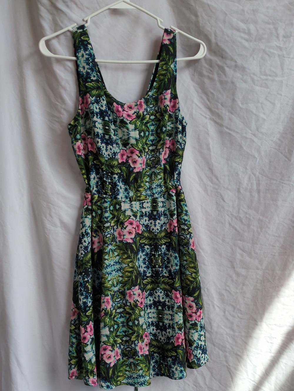 Forever 21 Green and Pink Floral Fit-and-Flare Mini Dress
